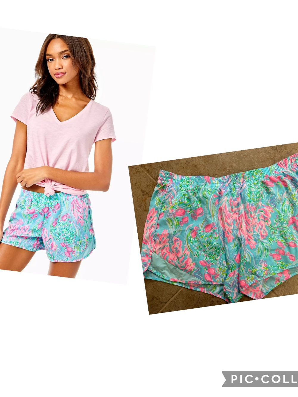 Lilly Pulitzer Aqua Floral Luxletic Ocean Trail Shorts with Pink Accents